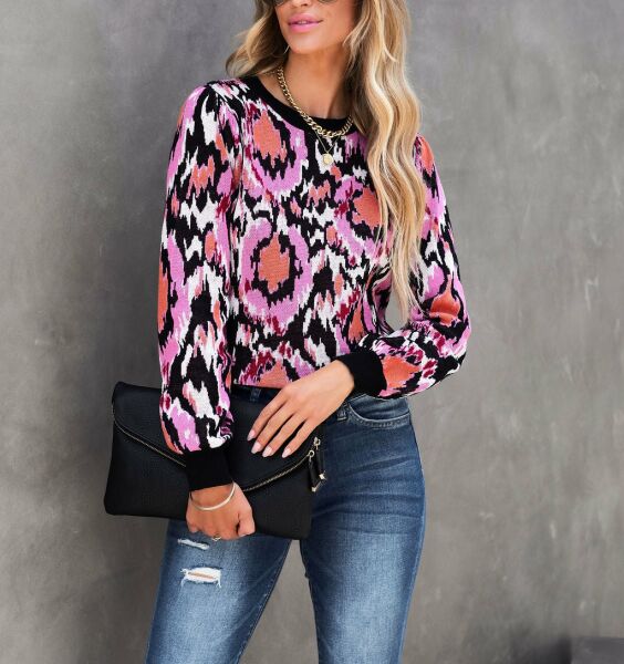 PINK-BLACK-PRINTED BLOUSE