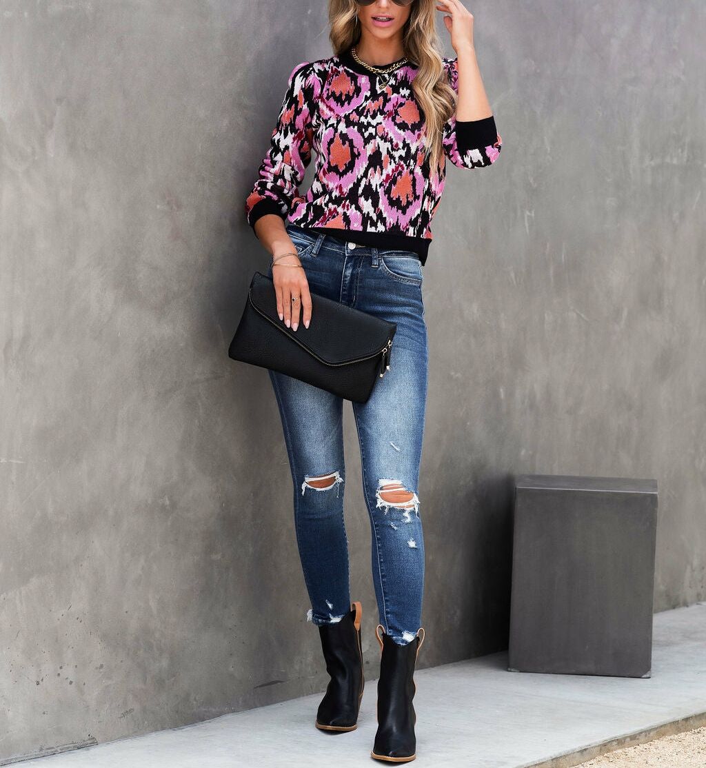 PINK-BLACK-PRINTED BLOUSE