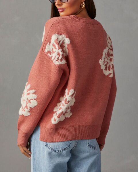 MERLOT-ECRU-FLORAL SWEATERS S - MERLOT-ECRU-FLORAL