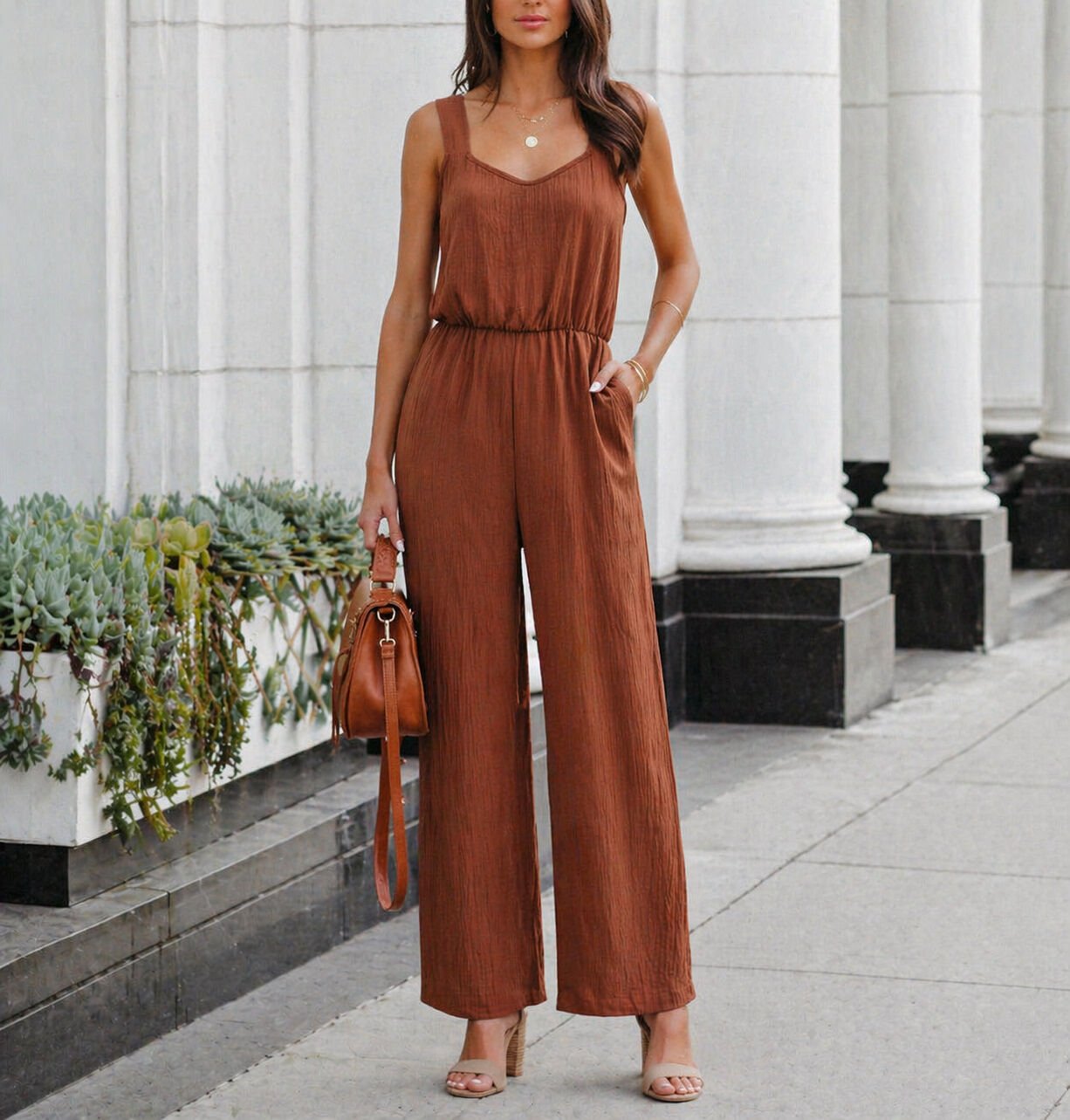 BROWN JUMPSUIT L - BROWN