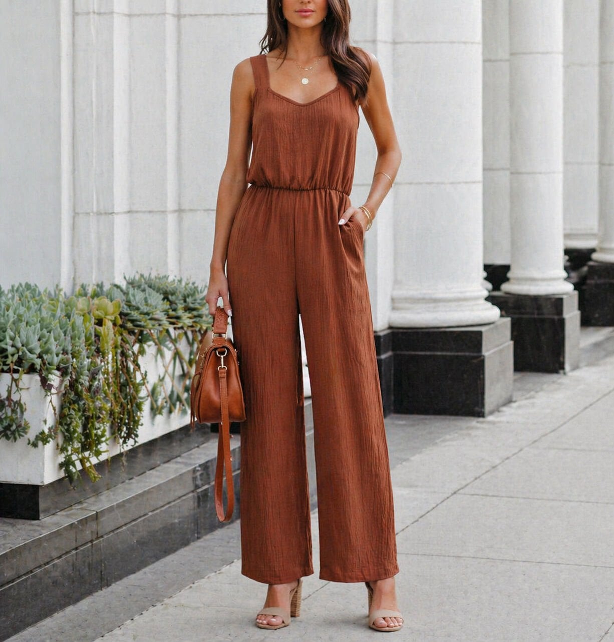 BROWN JUMPSUIT XL - BROWN