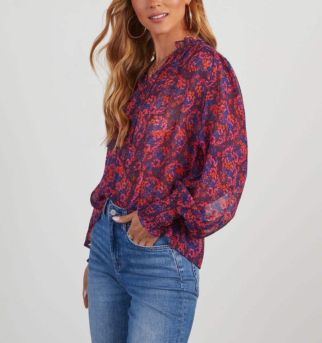 PINK-NAVY-FLORAL BLOUSE