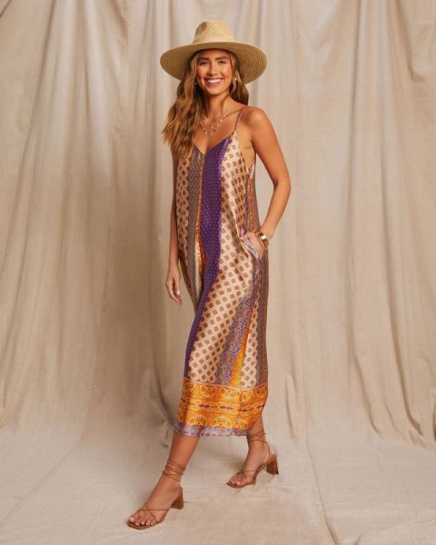 PURPLE-BEIGE-PRINTED DRESS