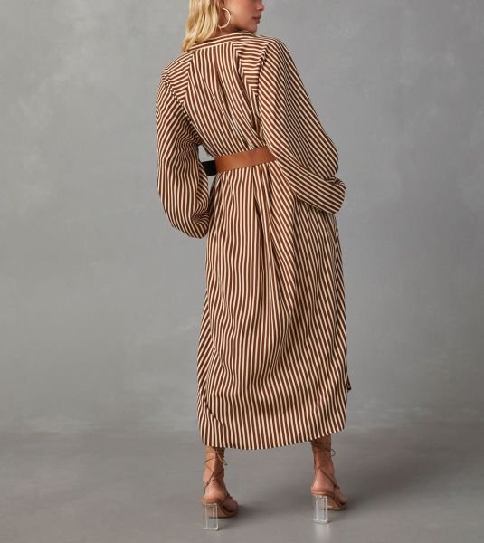 BROWN-ECRU-STRIPED DRESS