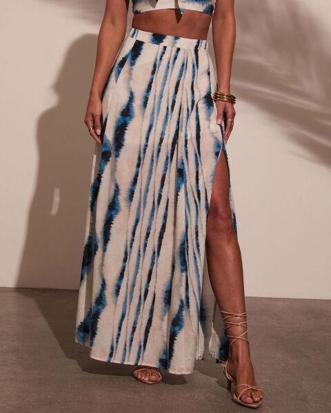 WHITE-NAVY-PRINTED SKIRT