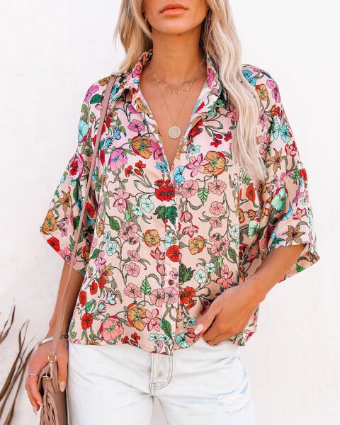 POWDER-FLORAL BLOUSE M - POWDER-FLORAL