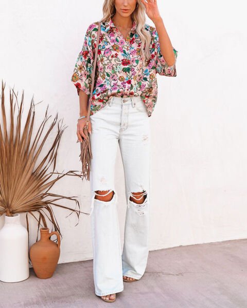 POWDER-FLORAL BLOUSE M - POWDER-FLORAL