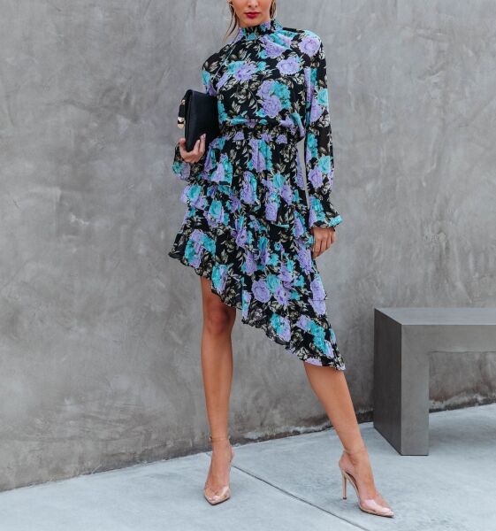 BLUE-LILAC-FLORAL DRESS XL - BLUE-LILAC-FLORAL