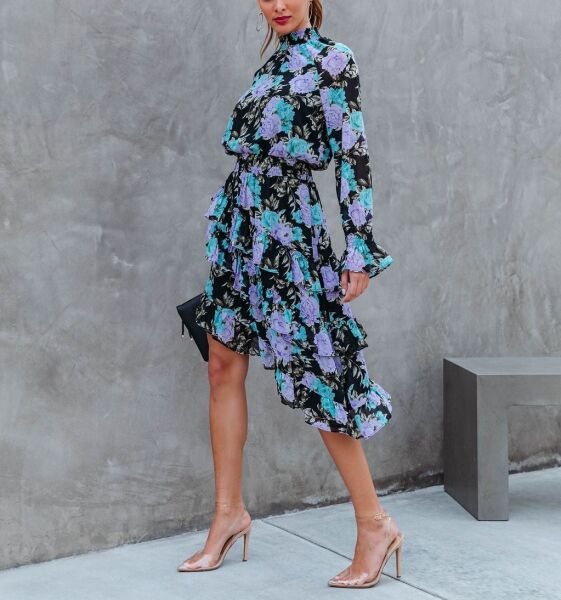 BLUE-LILAC-FLORAL DRESS XL - BLUE-LILAC-FLORAL
