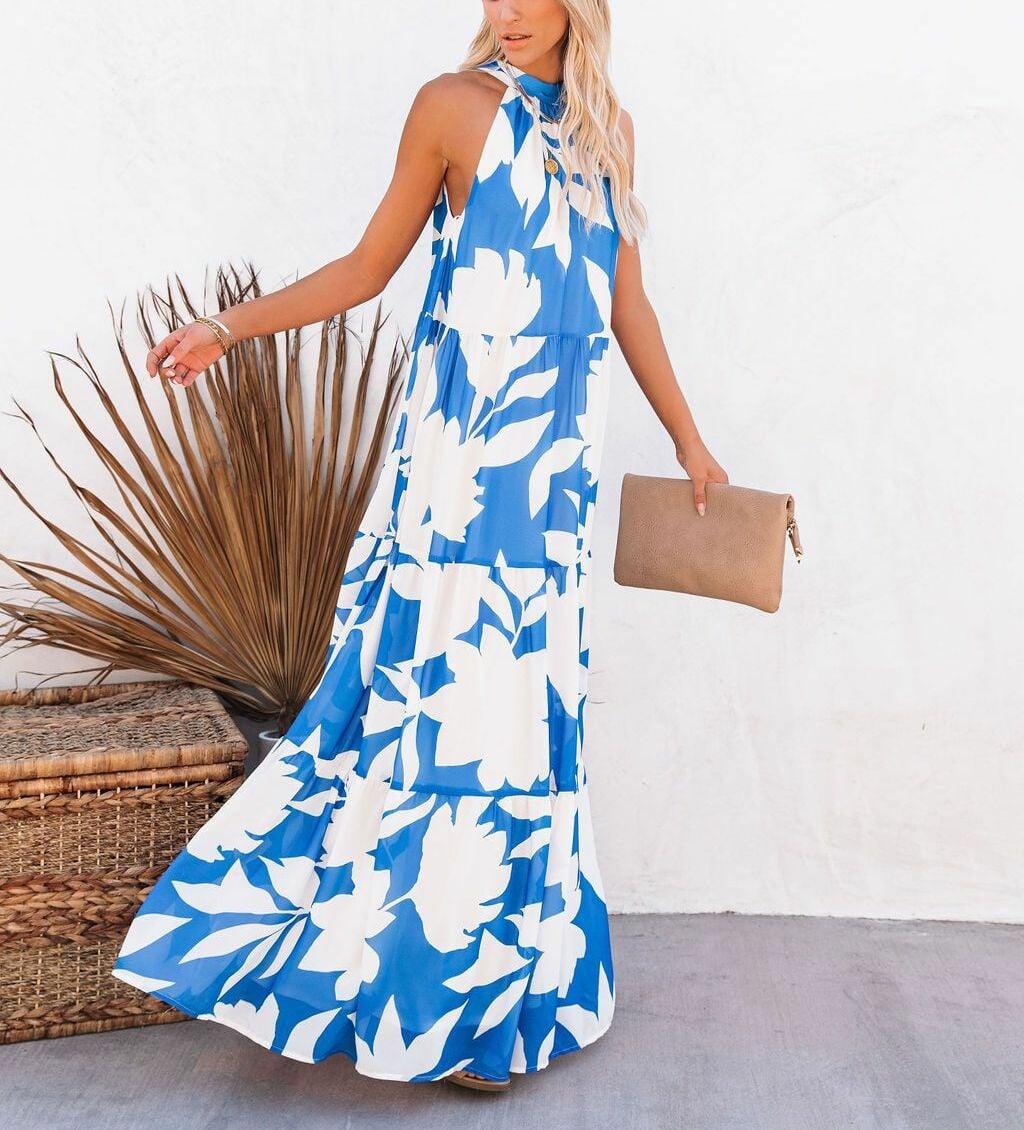BLUE-FLORAL DRESS L - BLUE-FLORAL