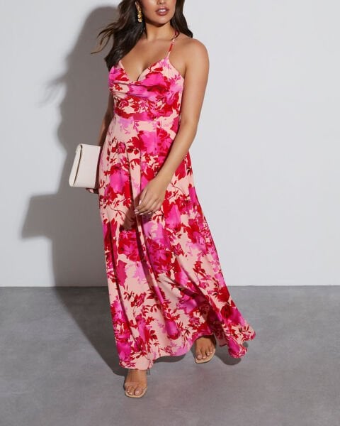 FUCHSIA-POWDER-FLORAL DRESS M - FUCHSIA-POWDER-FLORAL