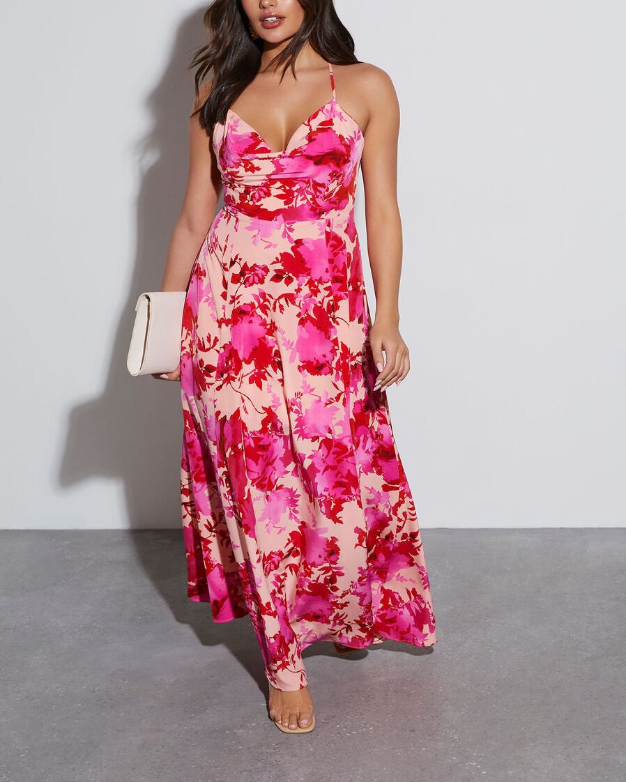 FUCHSIA-POWDER-FLORAL DRESS XL - FUCHSIA-POWDER-FLORAL