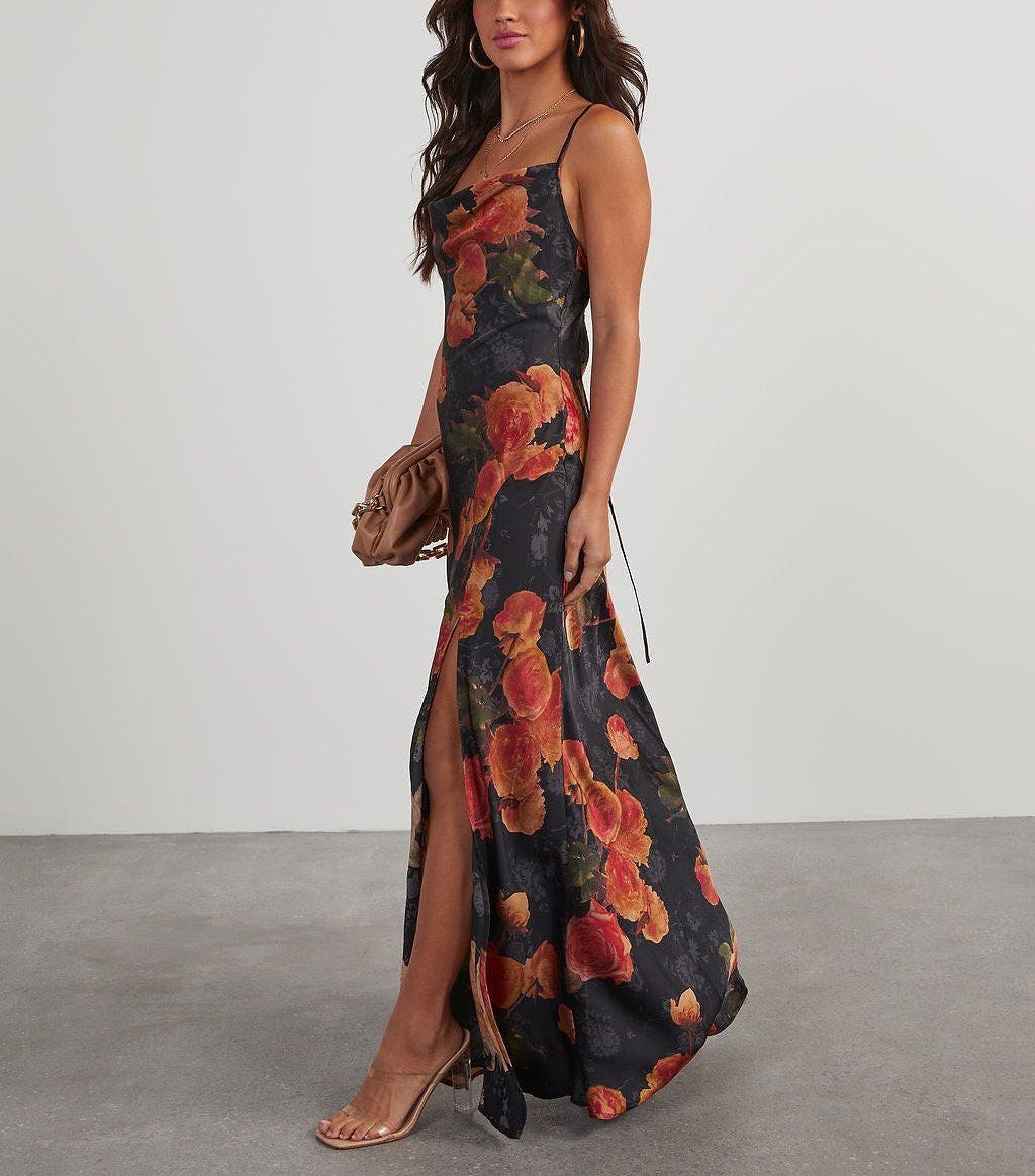 BLACK-TILE-FLORAL DRESS