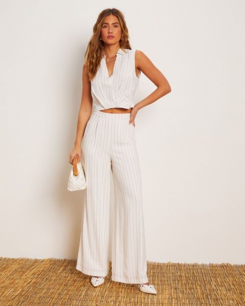 WHITE-GREY-STRIPED CROP-TOP