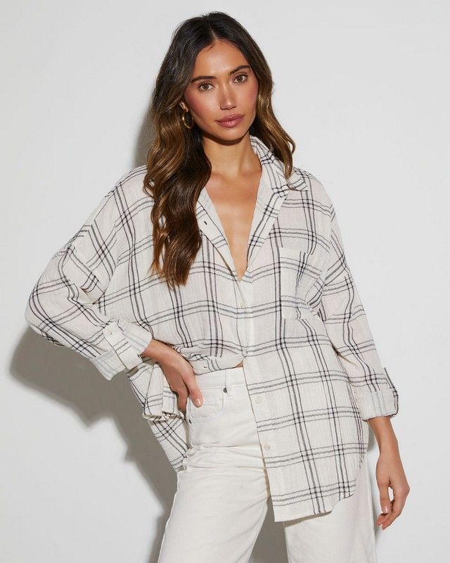 ECRU-BLACK-PLAID SHIRT
