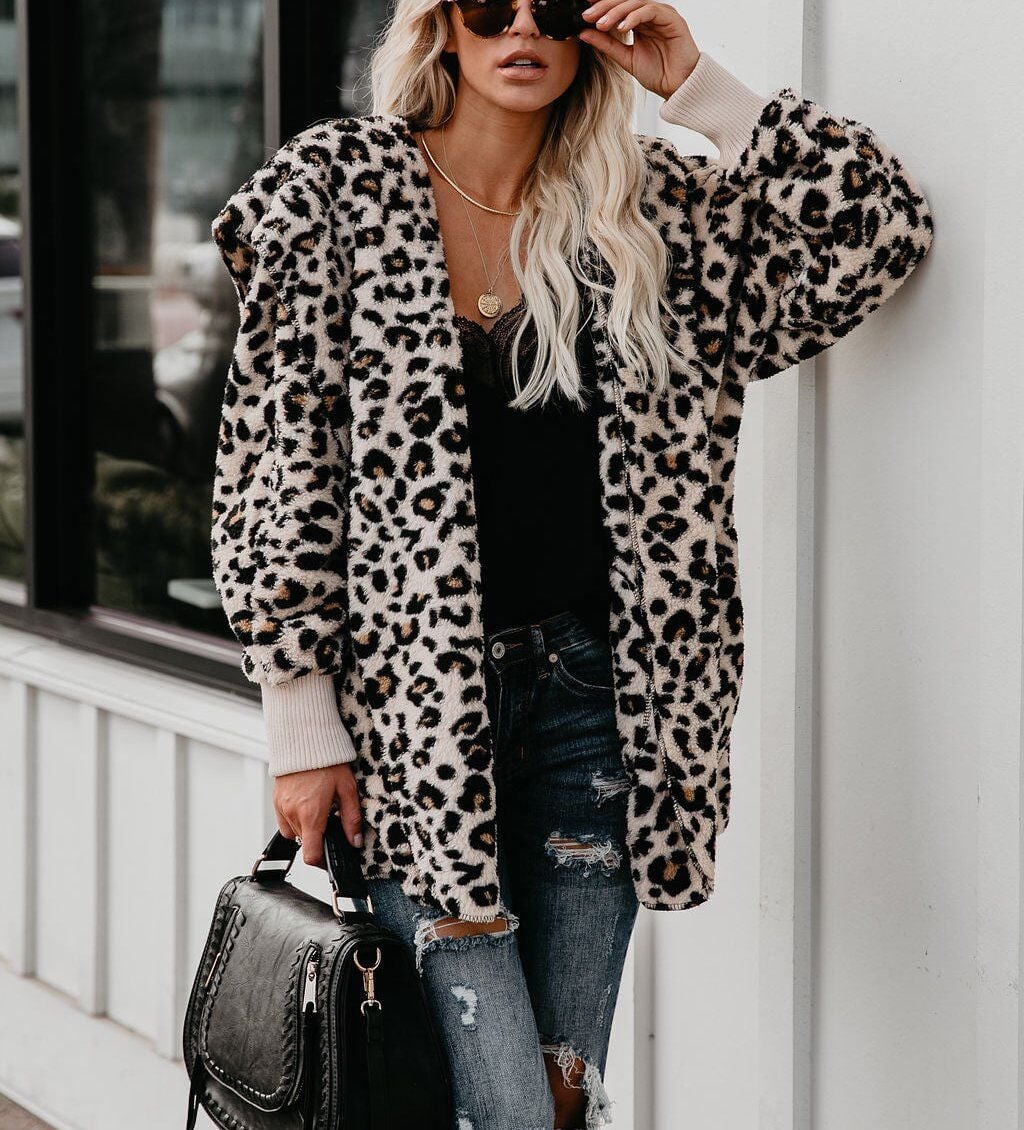 LEOPARD-PRINTED COAT L - LEOPARD-PRINTED