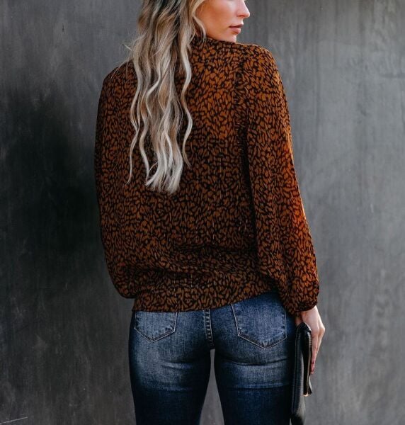 BROWN-PRINTED BLOUSE L - BROWN-PRINTED