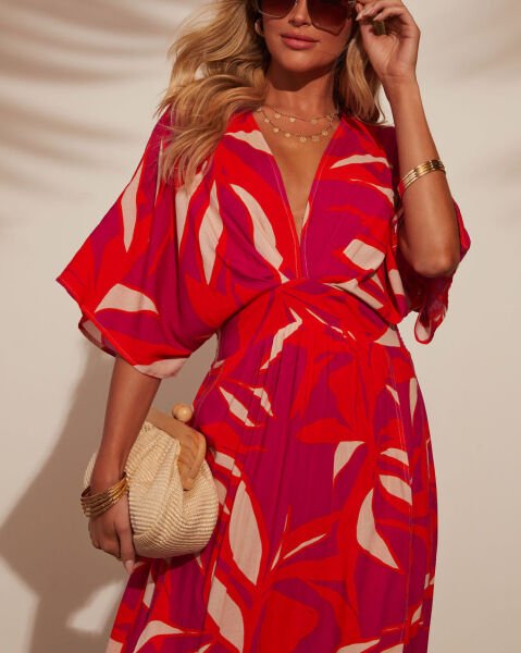 RED-PRINTED DRESS L - RED-PRINTED