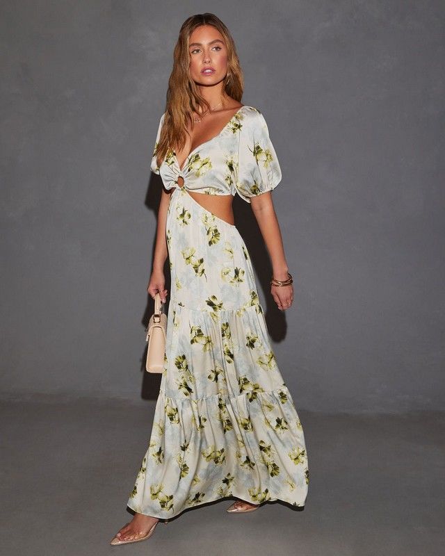 ECRU-GREEN-FLORAL DRESS