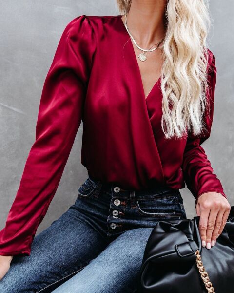 BURGUNDY BLOUSE S - BURGUNDY