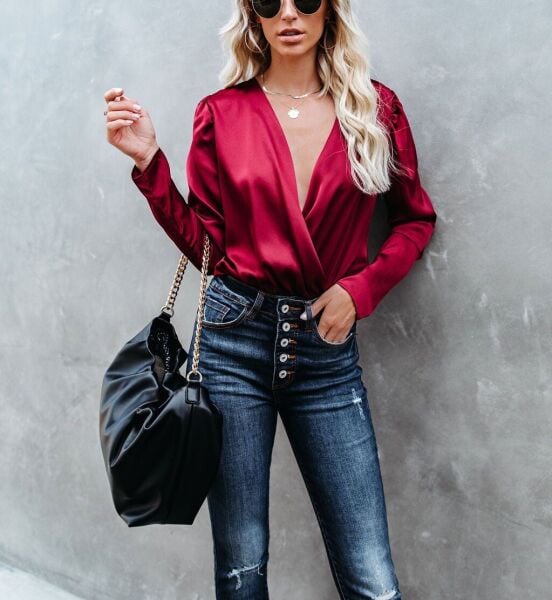 BURGUNDY BLOUSE M - BURGUNDY