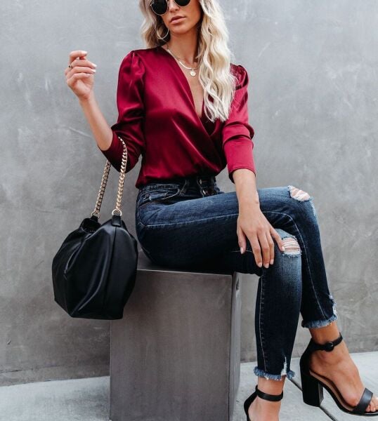 BURGUNDY BLOUSE L - BURGUNDY