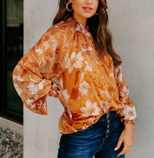 TILE-FLORAL BLOUSE L - TILE-FLORAL