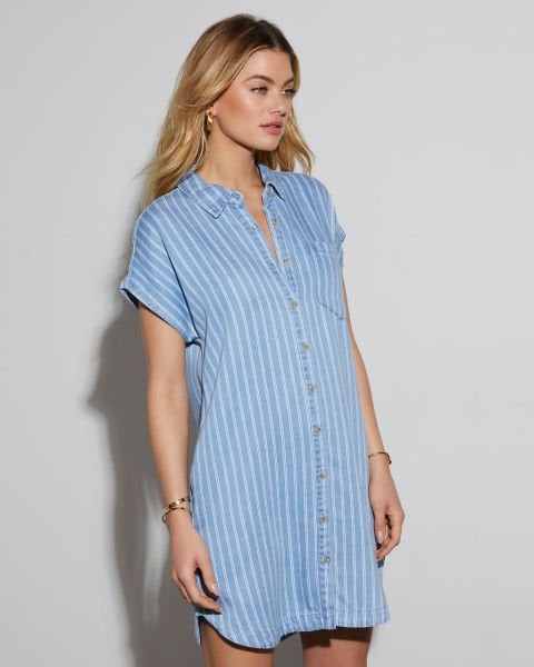 BLUE-WHITE-STRIPED DRESS