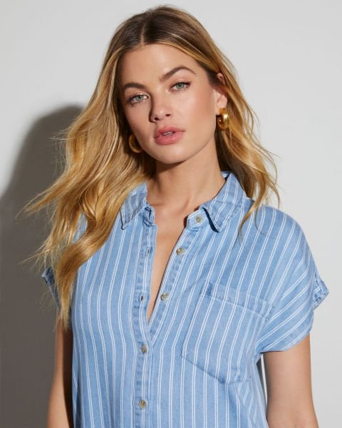 BLUE-WHITE-STRIPED DRESS