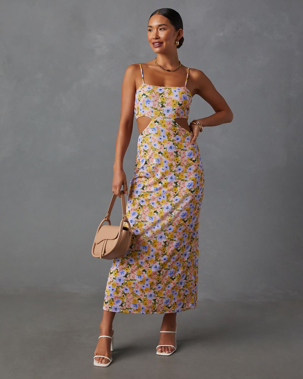 ECRU-YELLOW-FLORAL DRESS