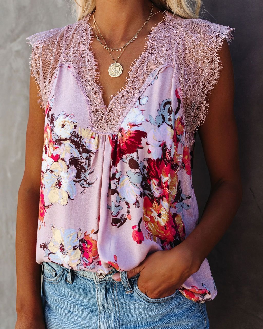 PINK-FLORAL BLOUSE XL - PINK-FLORAL