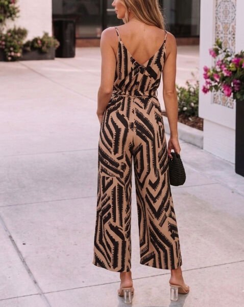 BLACK-LATTE-PRINTED JUMPSUIT L - BLACK-LATTE-PRINTED