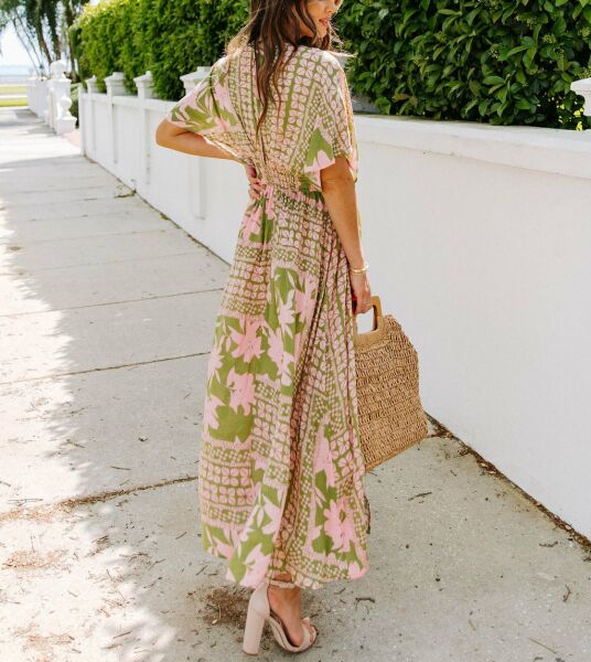GREEN-PINK-FLORAL DRESS XL - GREEN-PINK-FLORAL