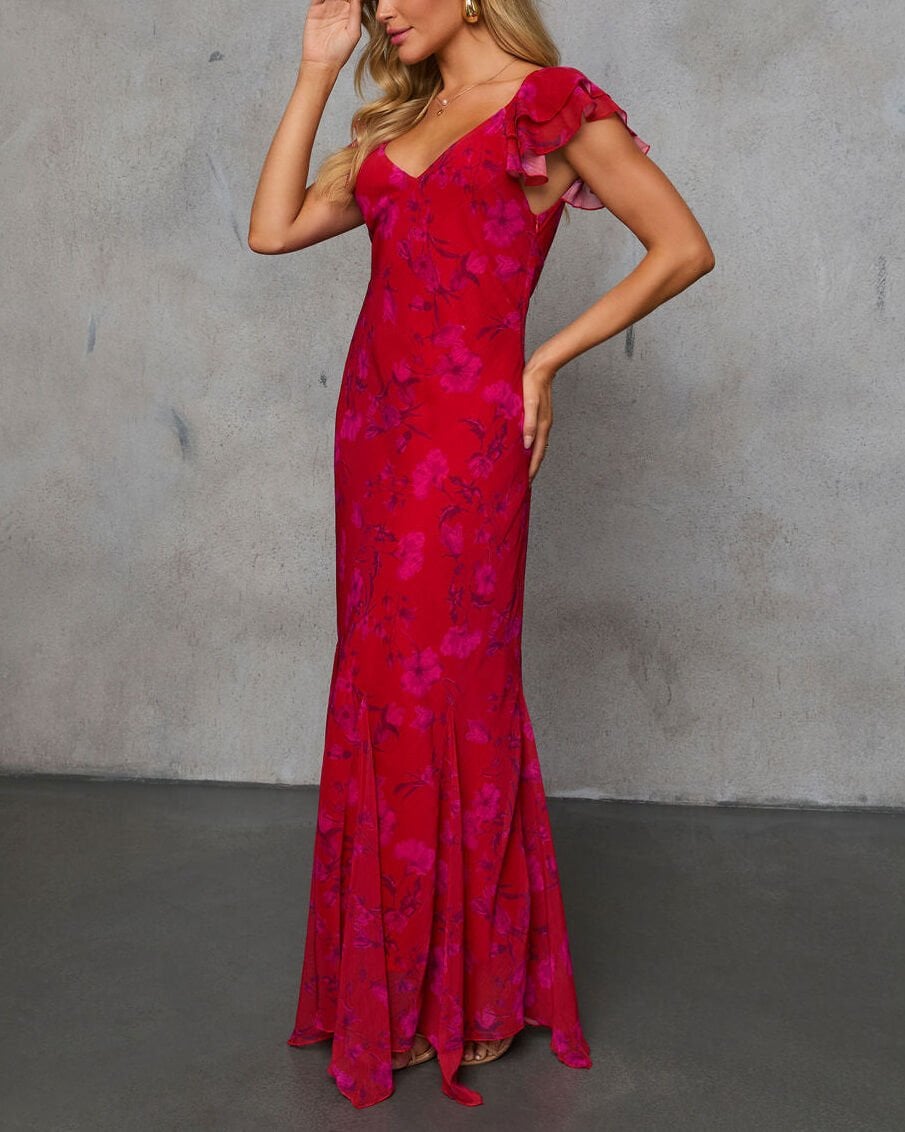 RED-FLORAL DRESS S - RED-FLORAL