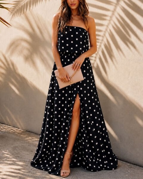 BLACK-ECRU-POLKADOT DRESS S - BLACK-ECRU-POLKADOT