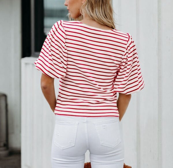 ECRU-RED-STRIPED BLOUSE