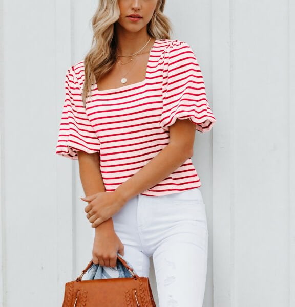 ECRU-RED-STRIPED BLOUSE