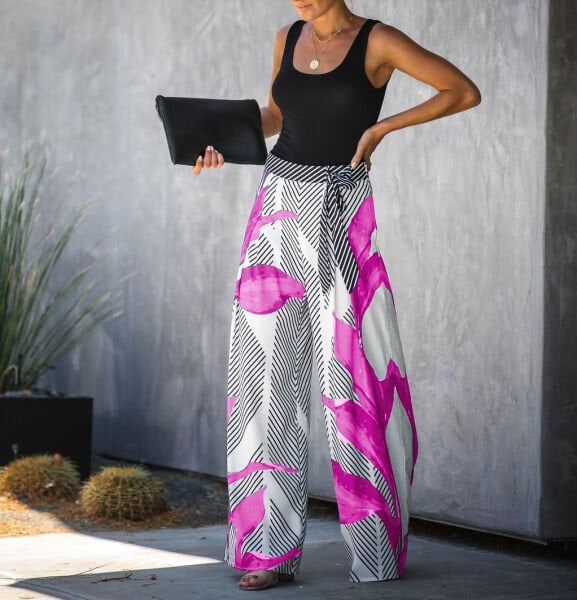 ECRU-FUSCHIA-FLORAL PANTS L - ECRU-FUSCHIA-FLORAL