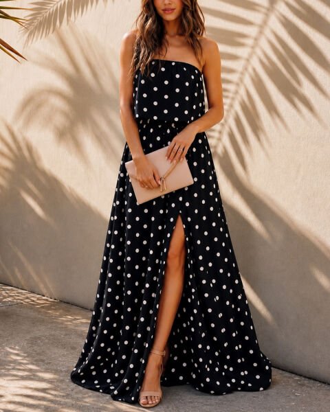 BLACK-ECRU-POLKADOT DRESS M - BLACK-ECRU-POLKADOT