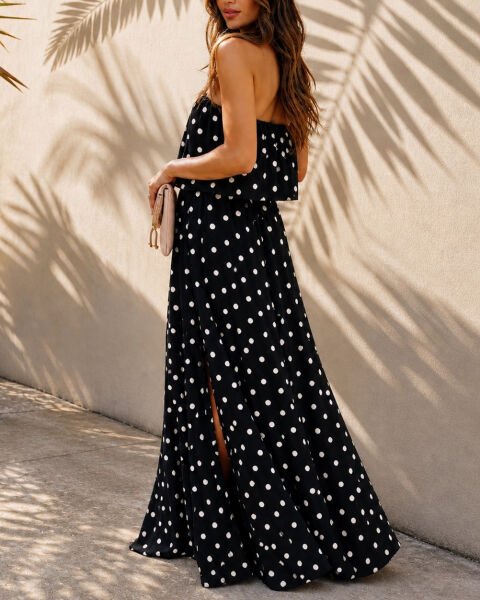 BLACK-ECRU-POLKADOT DRESS XL - BLACK-ECRU-POLKADOT
