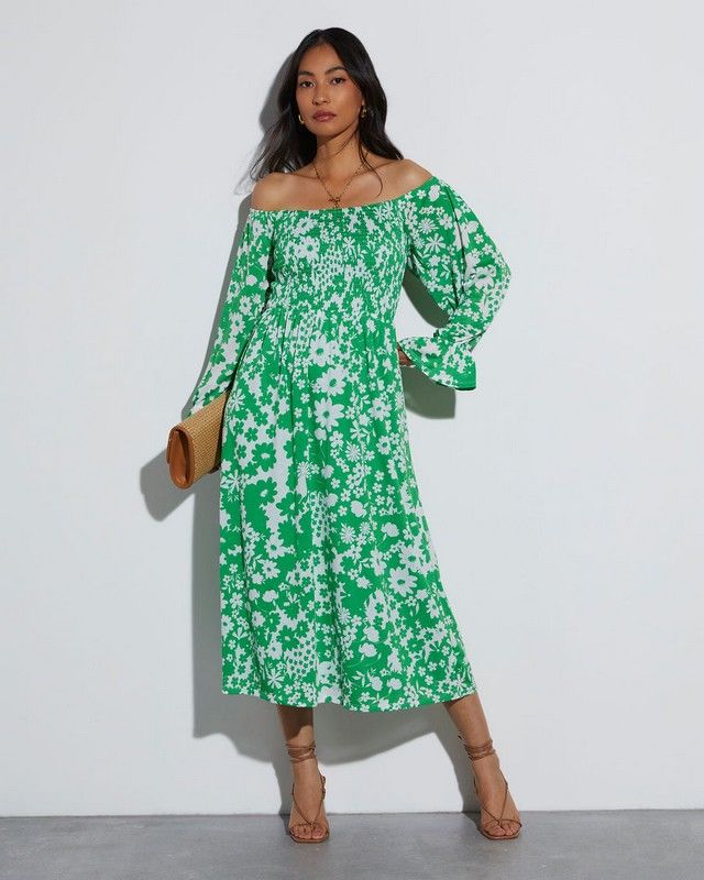 ECRU-GREEN-FLORAL DRESS