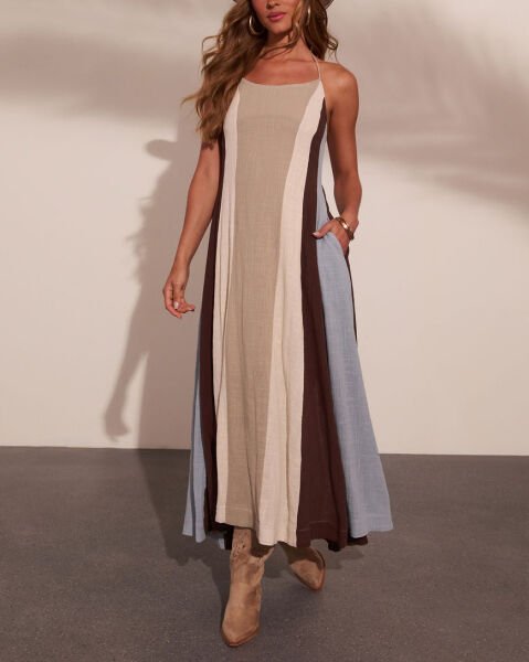 BEIGE-BROWN-BLUE DRESS XL - BEIGE-BROWN-BLUE