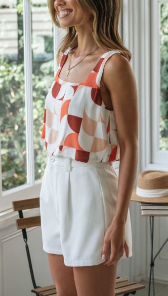 ECRU-TILE-PRINTED BLOUSE