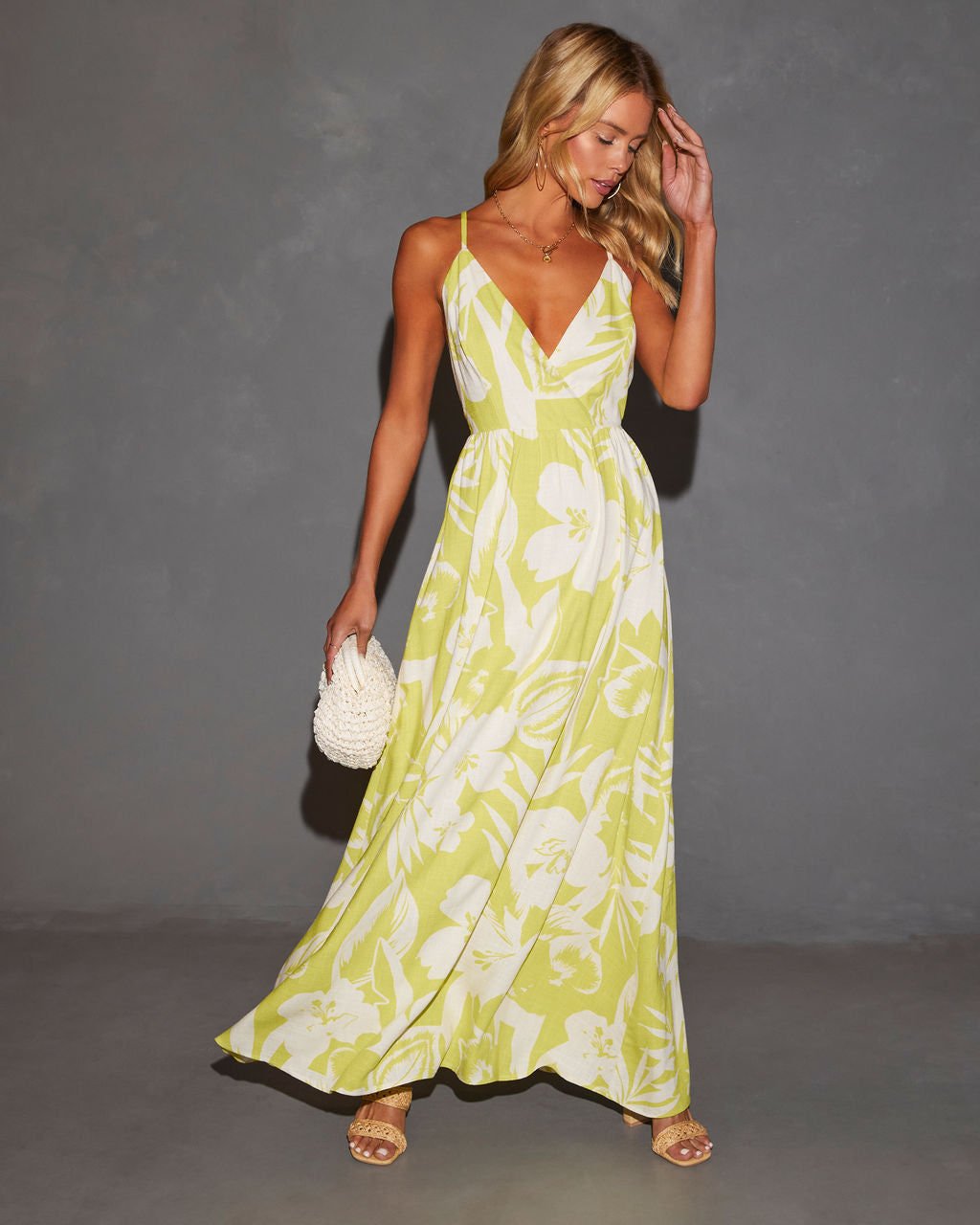 LIME-ECRU-FLORAL DRESS