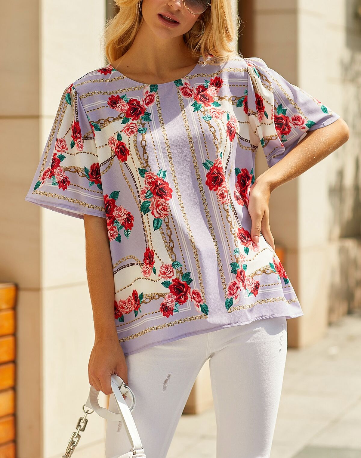 LILAC-FLORAL BLOUSE S - LILAC-FLORAL