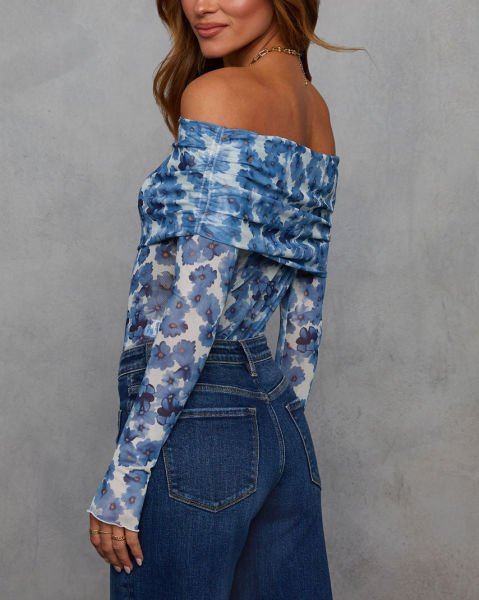 BLUE-ECRU-FLORAL BLOUSE