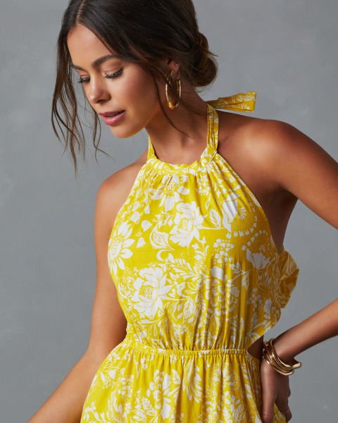 YELLOW-ECRU-FLORAL DRESS