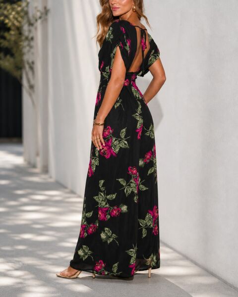 BLACK-WINE-FLORAL DRESS M - BLACK-WINE-FLORAL