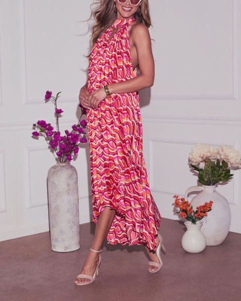 PINK-RED-PRINTED DRESS