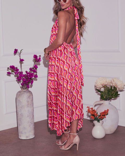 PINK-RED-PRINTED DRESS